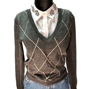 90's Preppy Club Monaco Merino Argyle Diamond Print Sweater S